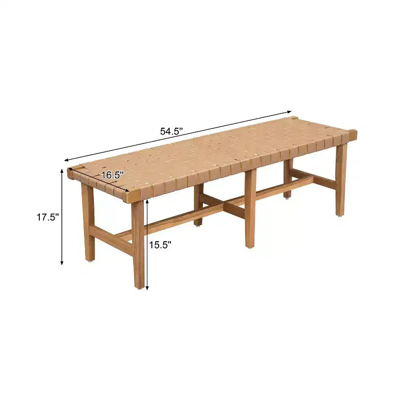 Banc de chambre contemporain en bois d'acacia avec cuir synthétique tressé
