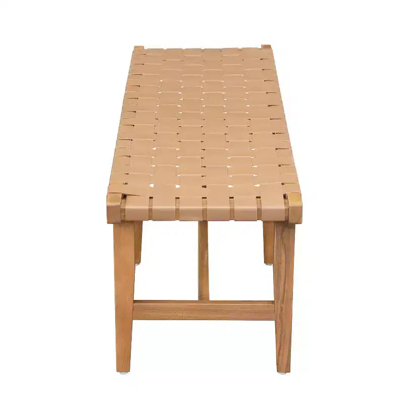 Banc de chambre contemporain en bois d'acacia avec cuir synthétique tressé