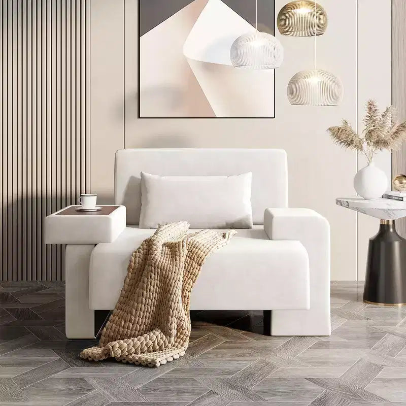 48''W Oversized Accent Chair Sofa Chair with Pillow and Built-In Wood Tray, Cozy Modern Armchair - ModernLuxe