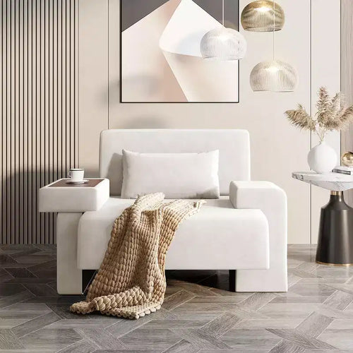 48''W Oversized Accent Chair Sofa Chair with Pillow and Built-In Wood Tray, Cozy Modern Armchair - ModernLuxe
