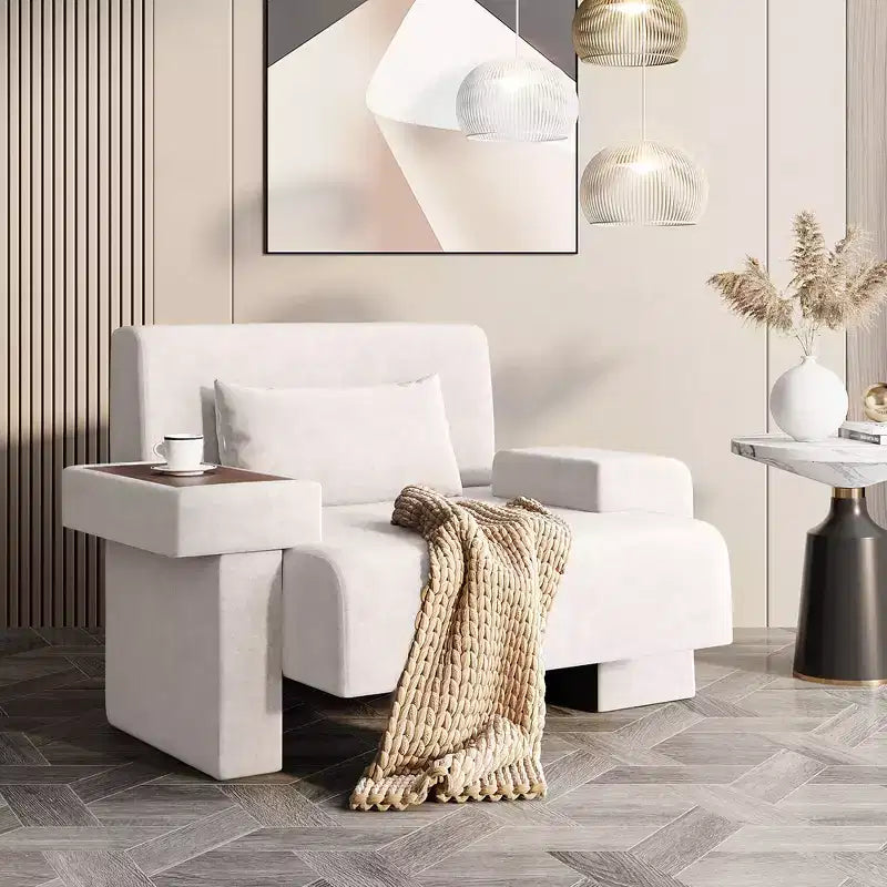 Fauteuil d'appoint surdimensionné de 122 cm de large avec coussin et plateau en bois intégré, fauteuil confortable et moderne