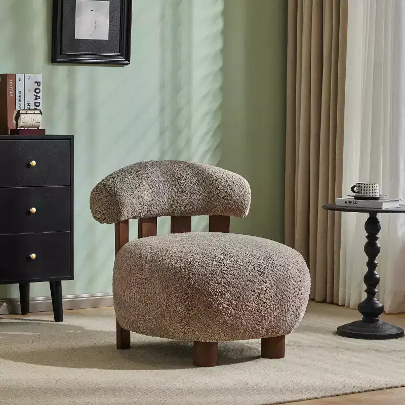 Chaise d'appoint sans accoudoirs rembourrée en bouclé et bois moderne