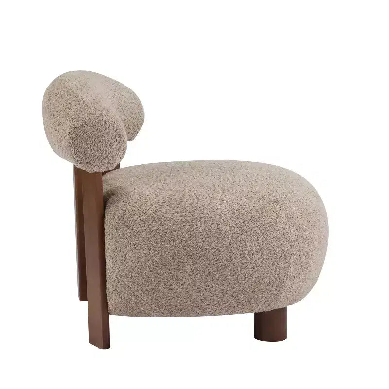 Chaise d'appoint sans accoudoirs rembourrée en bouclé et bois moderne