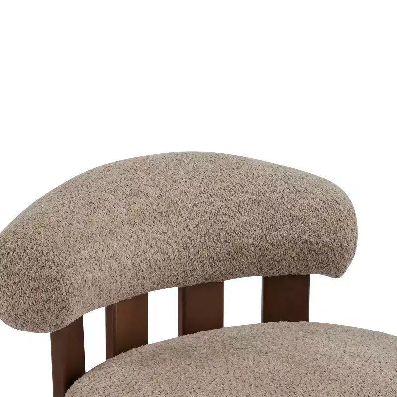 Chaise d'appoint sans accoudoirs rembourrée en bouclé et bois moderne