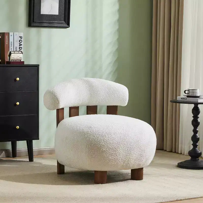 Chaise d'appoint sans accoudoirs rembourrée en bouclé et bois moderne