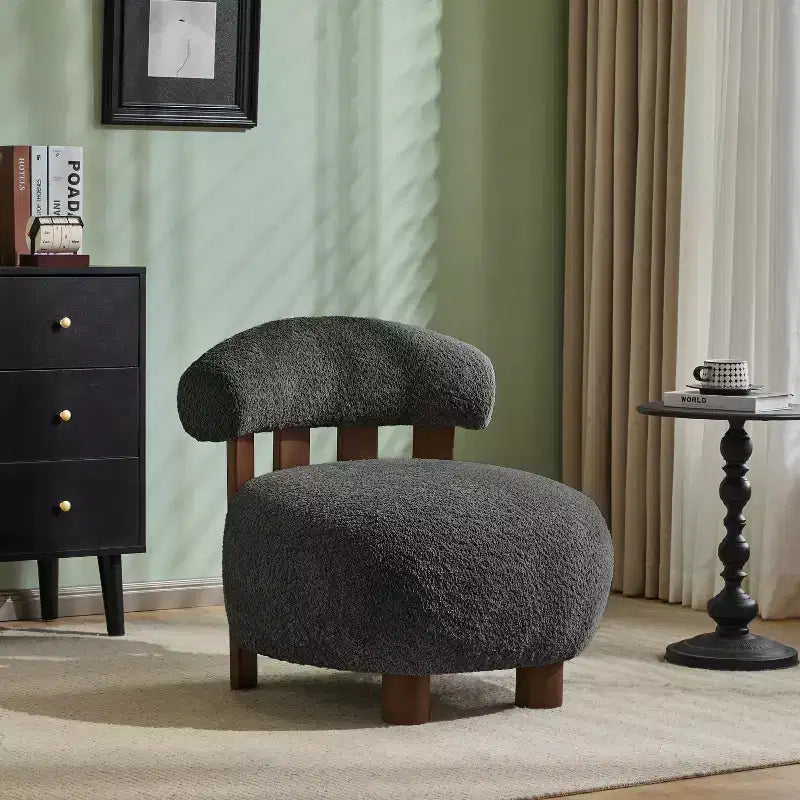 Chaise d'appoint sans accoudoirs rembourrée en bouclé et bois moderne