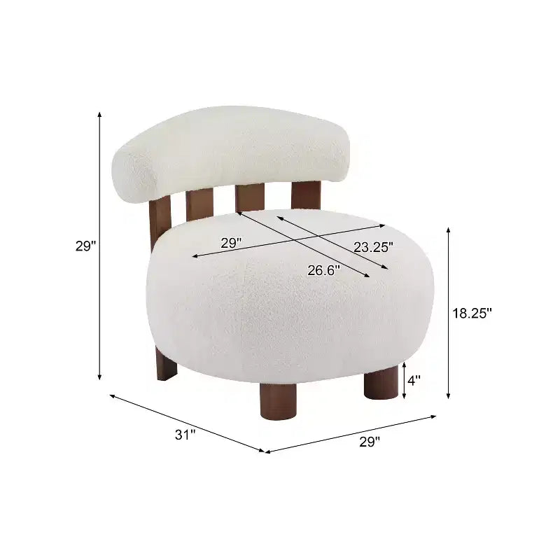 Chaise d'appoint sans accoudoirs rembourrée en bouclé et bois moderne