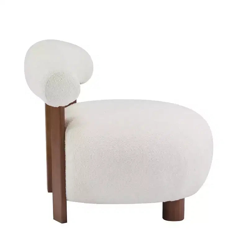 Chaise d'appoint sans accoudoirs rembourrée en bouclé et bois moderne
