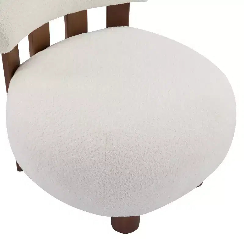 Chaise d'appoint sans accoudoirs rembourrée en bouclé et bois moderne