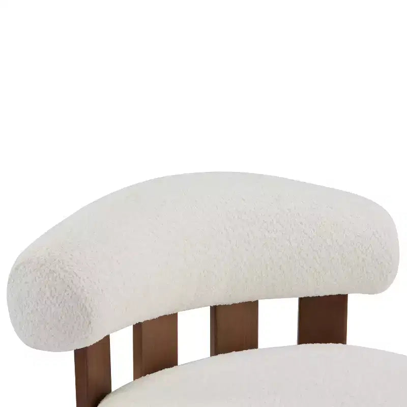 Chaise d'appoint sans accoudoirs rembourrée en bouclé et bois moderne