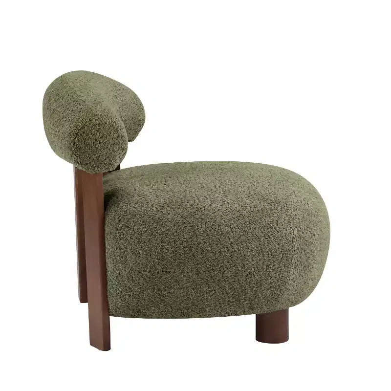 Chaise d'appoint sans accoudoirs rembourrée en bouclé et bois moderne