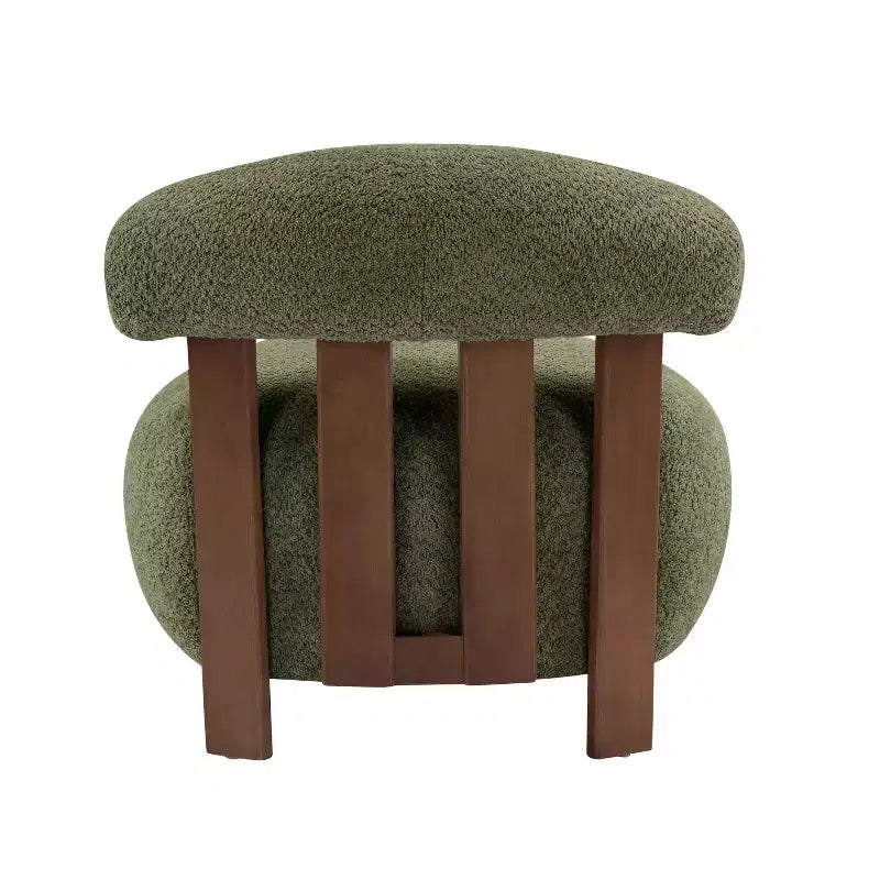 Chaise d'appoint sans accoudoirs rembourrée en bouclé et bois moderne