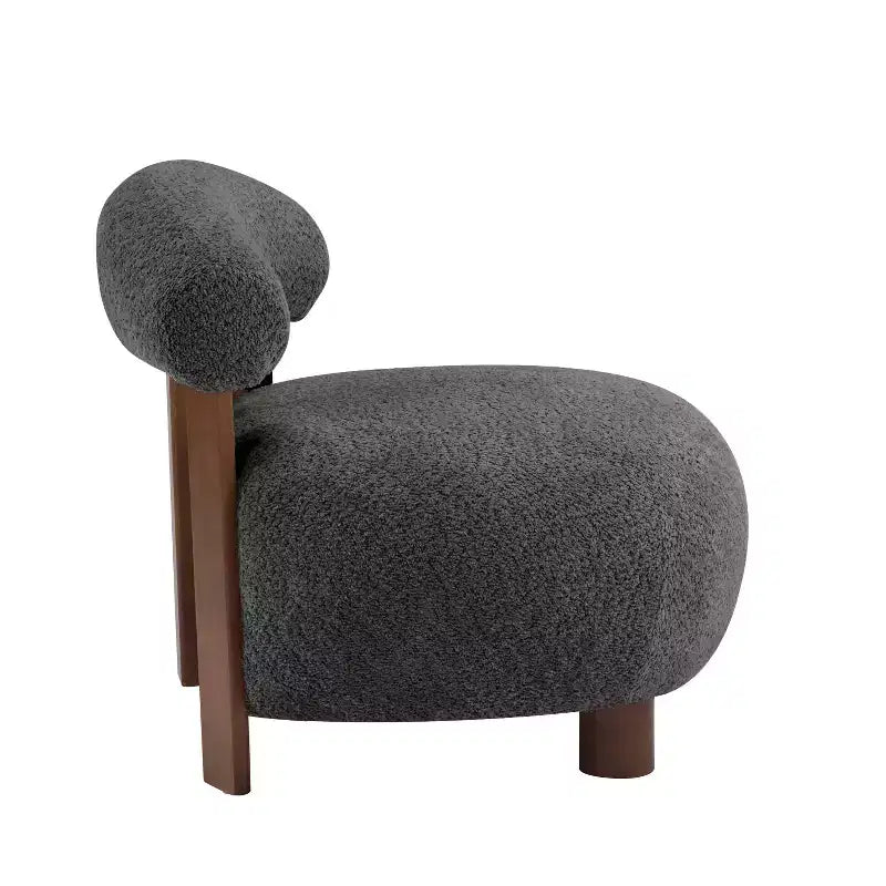 Chaise d'appoint sans accoudoirs rembourrée en bouclé et bois moderne