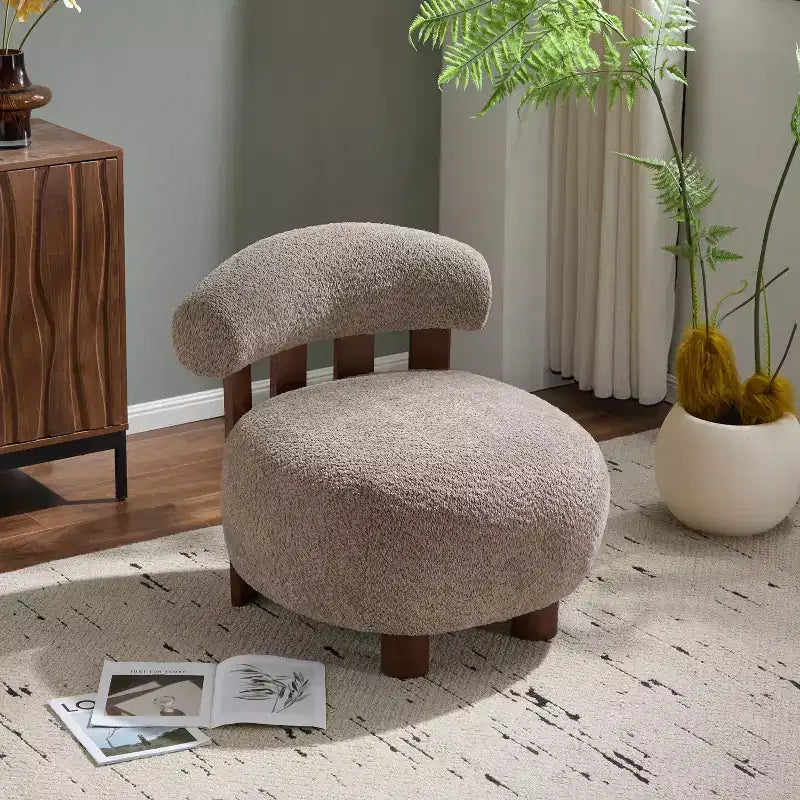 Chaise d'appoint sans accoudoirs rembourrée en bouclé et bois moderne