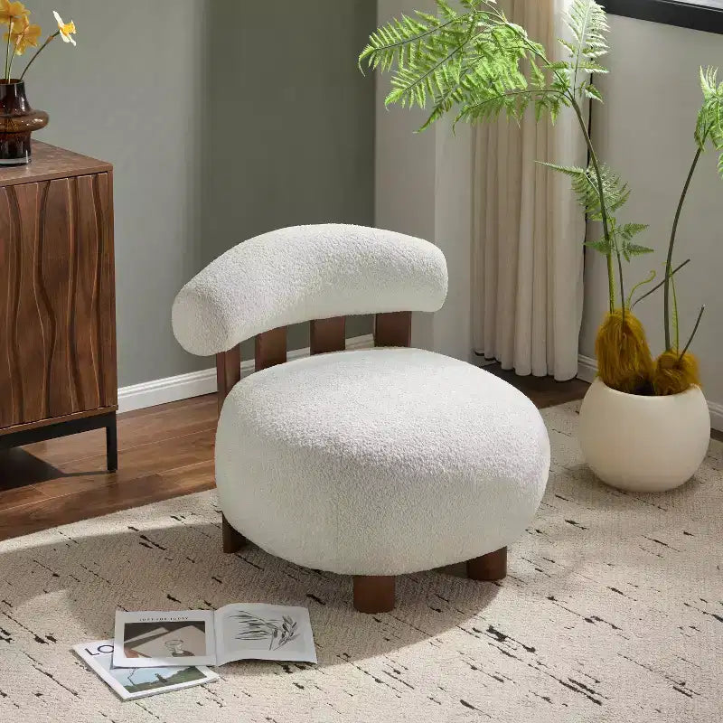 Chaise d'appoint sans accoudoirs rembourrée en bouclé et bois moderne