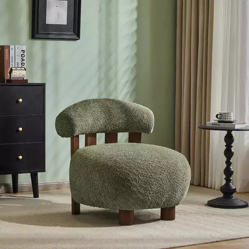 Chaise d'appoint sans accoudoirs rembourrée en bouclé et bois moderne
