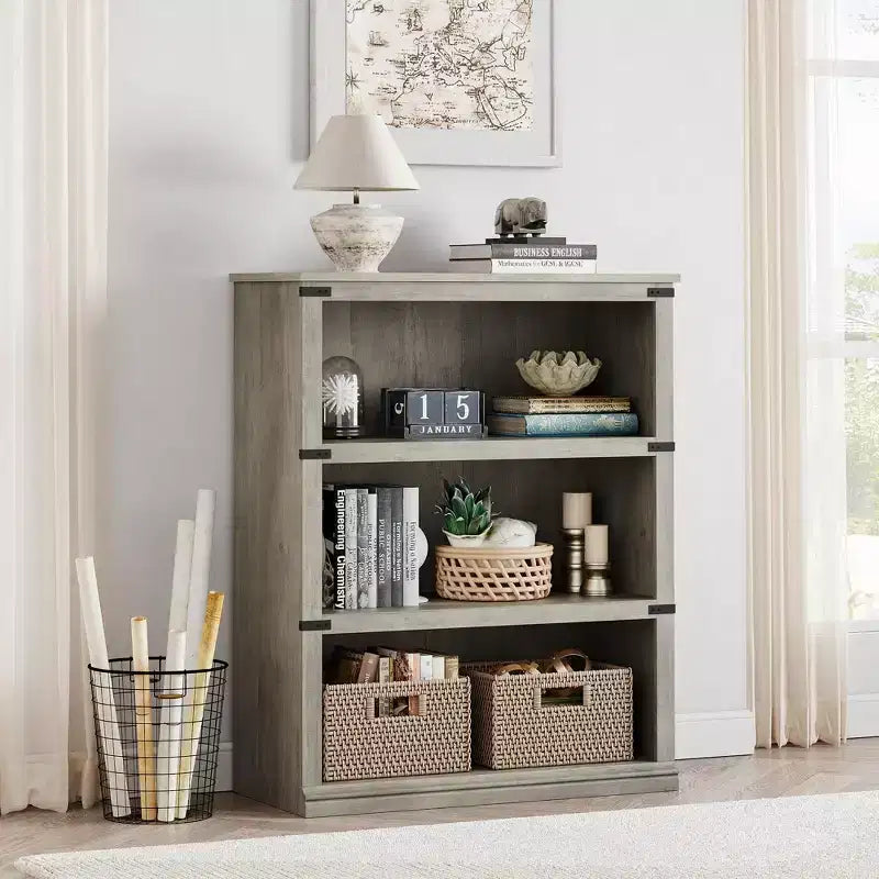 3 Tier Bookcase, Farmhouse Book Shelf with Storage, 40 Inch Tall Open Display Bookshelves