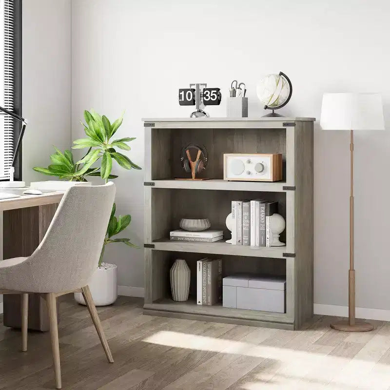 Bibliothèque à 3 niveaux, étagère de ferme avec rangement, étagères ouvertes de 101 cm de haut