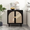 Elegant Rattan Storage Cabinet, 2-Door Buffet Sideboard with Solid Pine Wood Feet for Bedroom, Living Room, Study - ModernLuxe