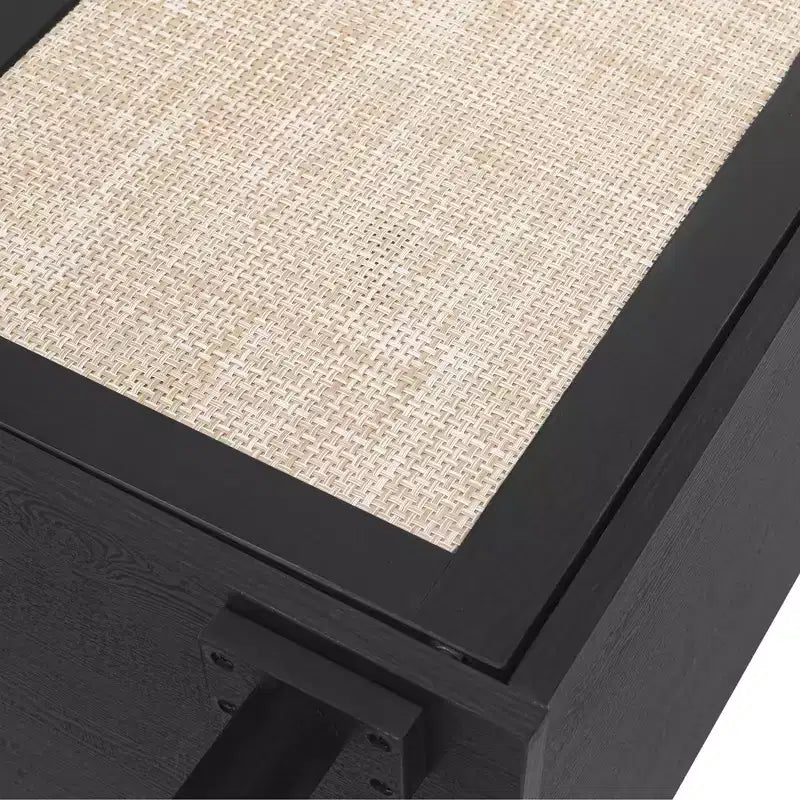 Élégant meuble de rangement en rotin, buffet à 2 portes avec pieds en pin massif pour chambre à coucher, salon, bureau