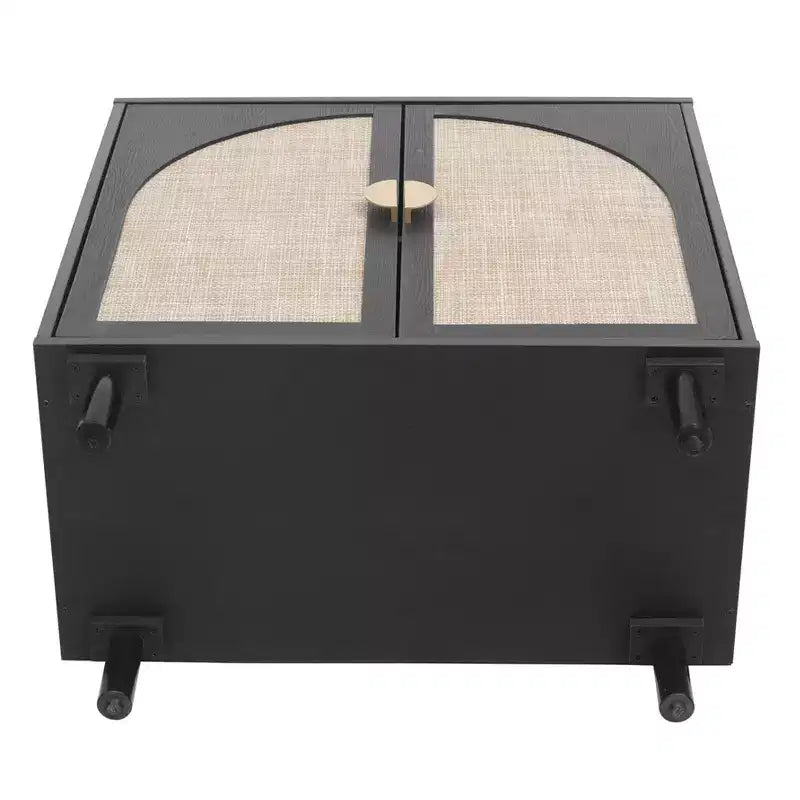Élégant meuble de rangement en rotin, buffet à 2 portes avec pieds en pin massif pour chambre à coucher, salon, bureau