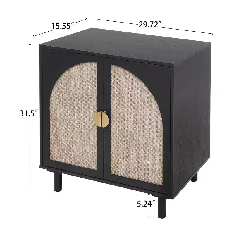 Élégant meuble de rangement en rotin, buffet à 2 portes avec pieds en pin massif pour chambre à coucher, salon, bureau