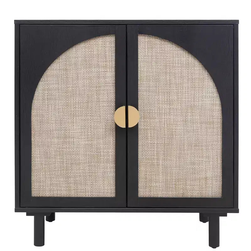 Élégant meuble de rangement en rotin, buffet à 2 portes avec pieds en pin massif pour chambre à coucher, salon, bureau