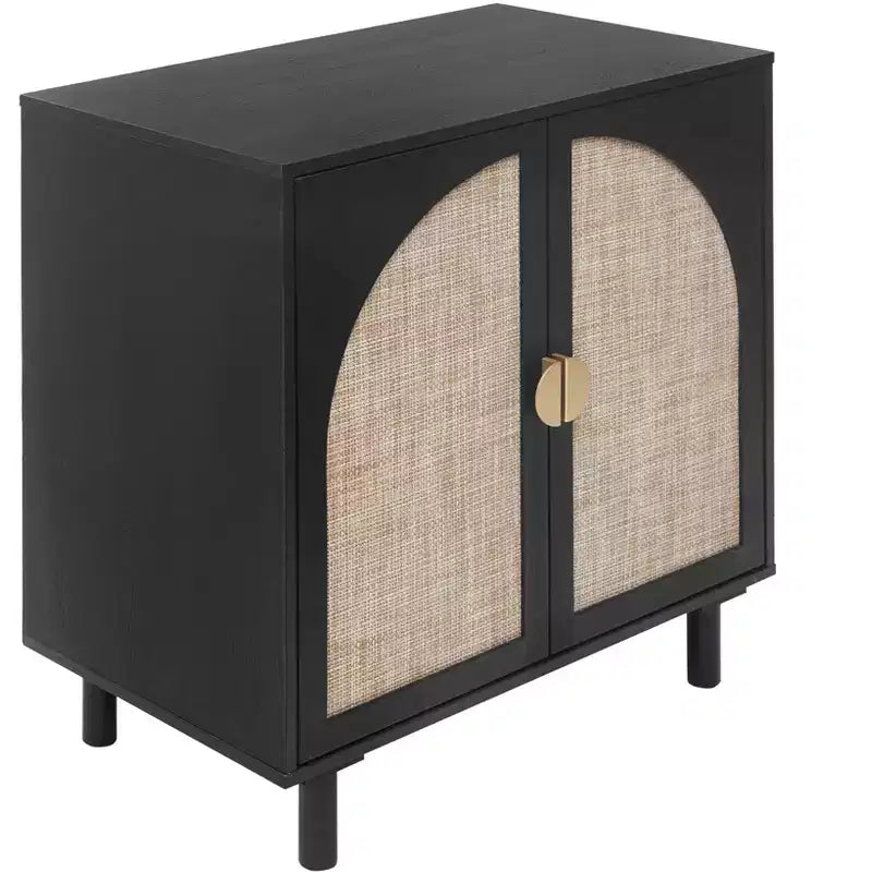 Élégant meuble de rangement en rotin, buffet à 2 portes avec pieds en pin massif pour chambre à coucher, salon, bureau