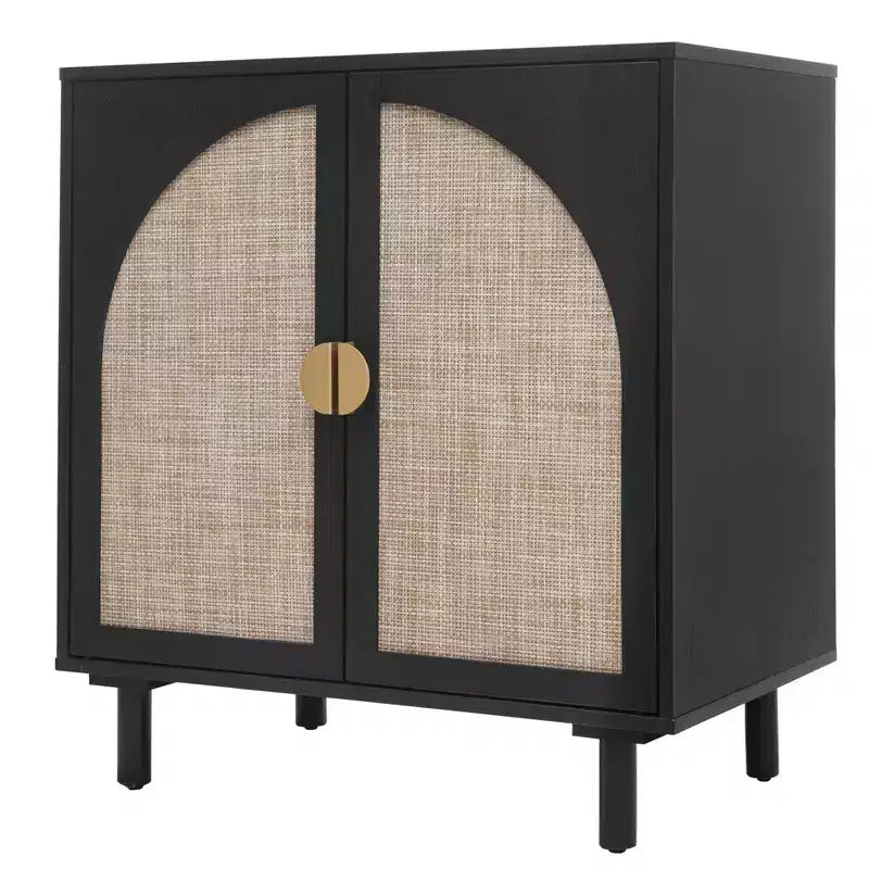 Élégant meuble de rangement en rotin, buffet à 2 portes avec pieds en pin massif pour chambre à coucher, salon, bureau
