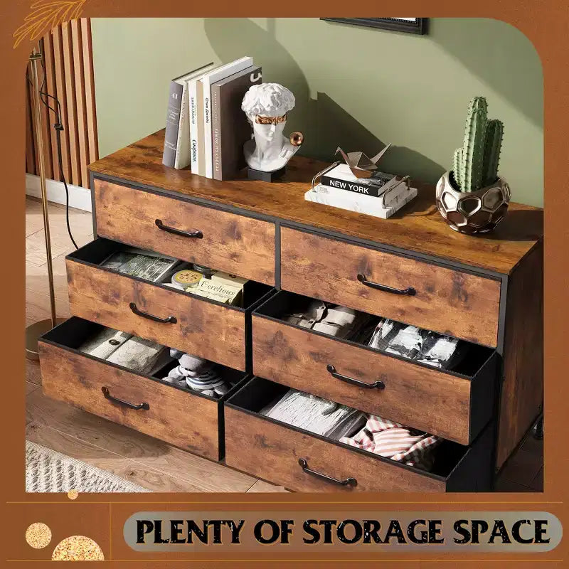 Commode large en tissu à 6 tiroirs et meuble TV, grande unité de rangement avec bacs en tissu pour chambre à coucher, placard, couloir