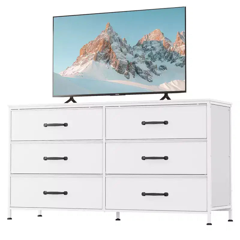 Commode large en tissu à 6 tiroirs et meuble TV, grande unité de rangement avec bacs en tissu pour chambre à coucher, placard, couloir