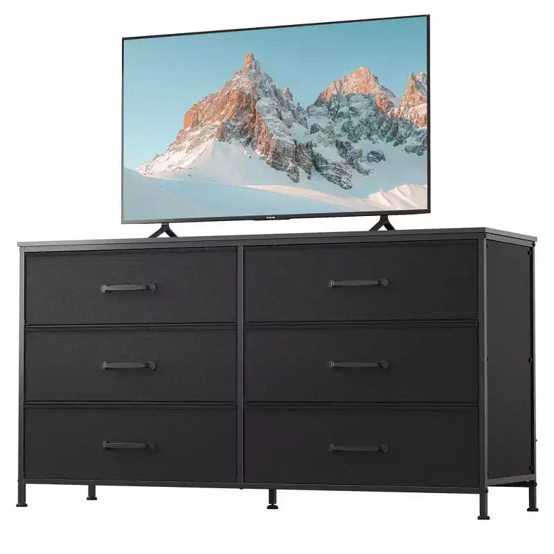 Commode large en tissu à 6 tiroirs et meuble TV, grande unité de rangement avec bacs en tissu pour chambre à coucher, placard, couloir