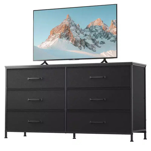 Commode large en tissu à 6 tiroirs et meuble TV, grande unité de rangement avec bacs en tissu pour chambre à coucher, placard, couloir