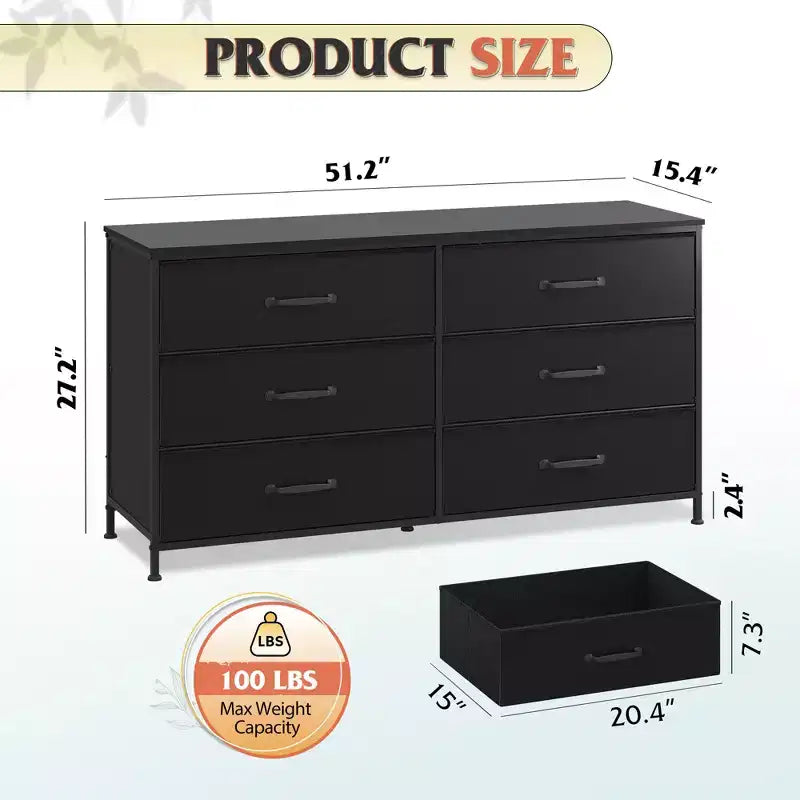 Commode large en tissu à 6 tiroirs et meuble TV, grande unité de rangement avec bacs en tissu pour chambre à coucher, placard, couloir