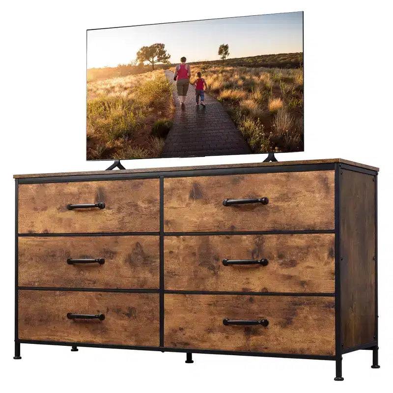 Commode large en tissu à 6 tiroirs et meuble TV, grande unité de rangement avec bacs en tissu pour chambre à coucher, placard, couloir