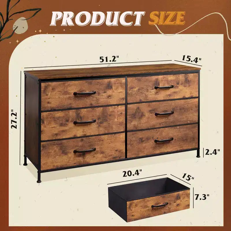 Commode large en tissu à 6 tiroirs et meuble TV, grande unité de rangement avec bacs en tissu pour chambre à coucher, placard, couloir