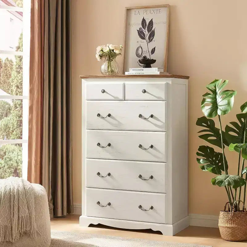 Commode de chambre, commode de style ferme avec poignée en métal vintage
