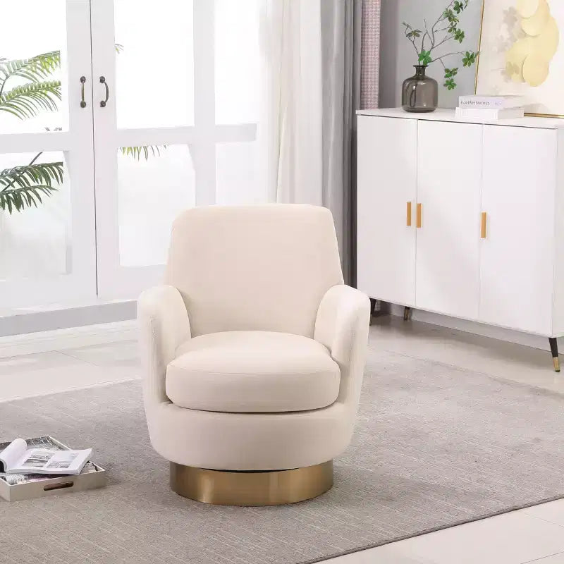 Fauteuil pivotant de luxe en velours, fauteuil d'appoint rotatif silencieux à 360° avec base dorée pour salon, chambre, bureau