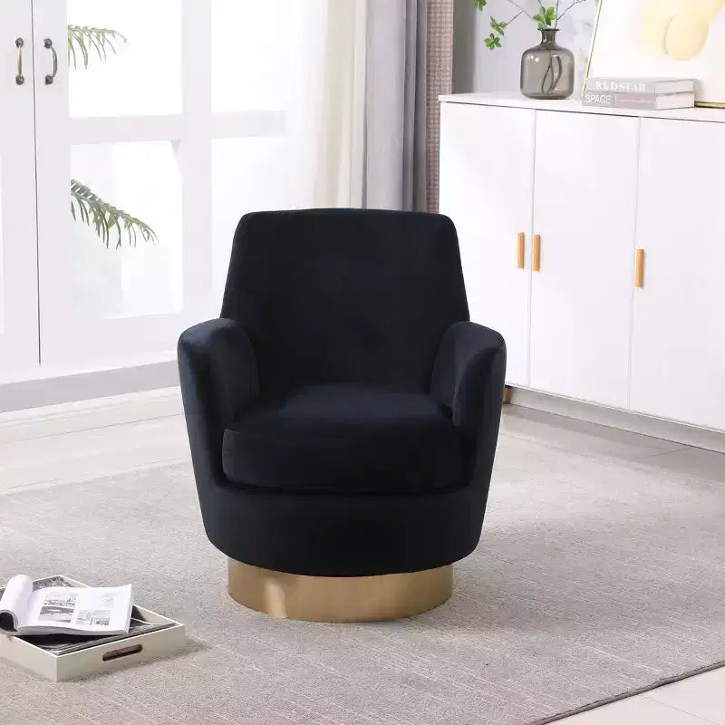 Fauteuil pivotant de luxe en velours, fauteuil d'appoint rotatif silencieux à 360° avec base dorée pour salon, chambre, bureau