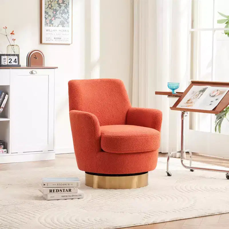 Fauteuil pivotant de luxe en velours, fauteuil d'appoint rotatif silencieux à 360° avec base dorée pour salon, chambre, bureau