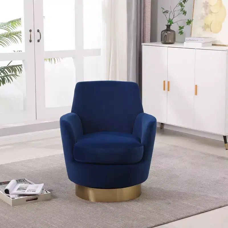 Fauteuil pivotant de luxe en velours, fauteuil d'appoint rotatif silencieux à 360° avec base dorée pour salon, chambre, bureau