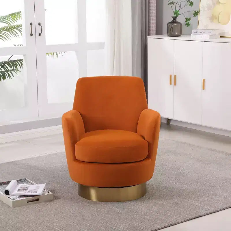 Okak Luxury Velvet Swivel Barrel Chair,360 Silent Rotating Accent Chair with Golden Base for Living Room,Bedroom,Office