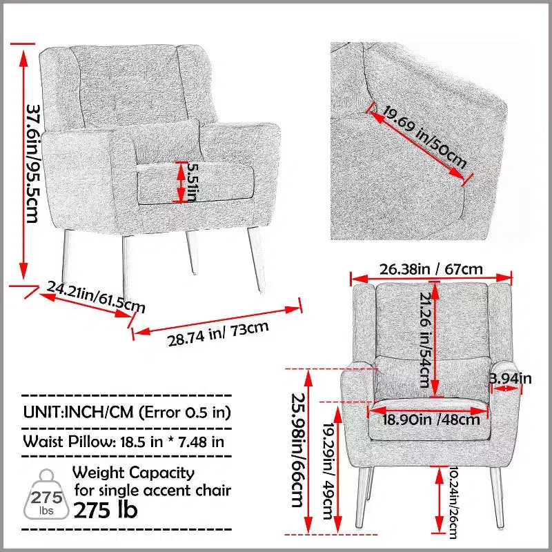 Fauteuils d'appoint pour chambre, Fauteuil d'appoint moderne du milieu du siècle, Chaises en tissu Teddy Fauteuil de lecture confortable, Fauteuils de salon