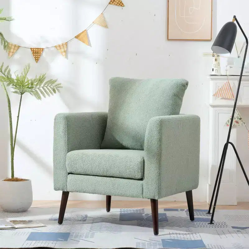 Okak Accent Chairs for Bedroom, Modern Upholstered Armchair, Mid Century Fabric Lounge Chair, Comfortable Reading Chair with Wood Legs