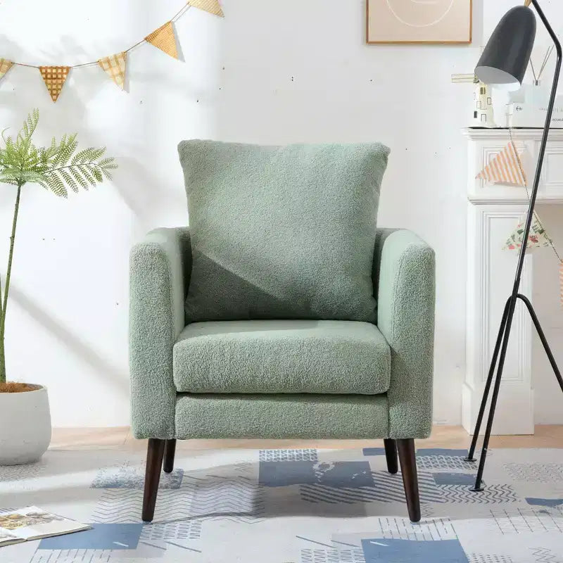 Fauteuil d'appoint pour chambre à coucher, fauteuil rembourré moderne, fauteuil de salon en tissu de style Mid-Century, fauteuil de lecture confortable avec pieds en bois