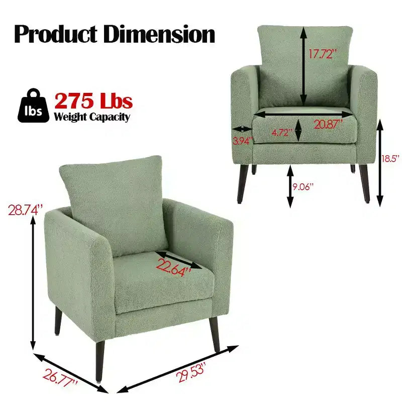 Fauteuil d'appoint pour chambre à coucher, fauteuil rembourré moderne, fauteuil de salon en tissu de style Mid-Century, fauteuil de lecture confortable avec pieds en bois