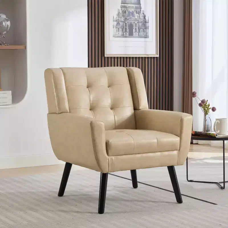 Okak Accent Chairs for Bedroom, Modern Soft Leather Material Ergonomics Accent Chair Living Room Chair, with Black Legs For Indoor Home