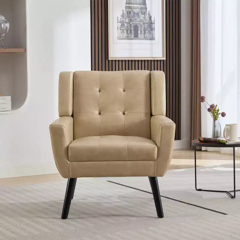Fauteuils d'appoint pour chambre à coucher, fauteuil d'appoint ergonomique moderne en cuir souple pour salon, avec pieds noirs pour intérieur.