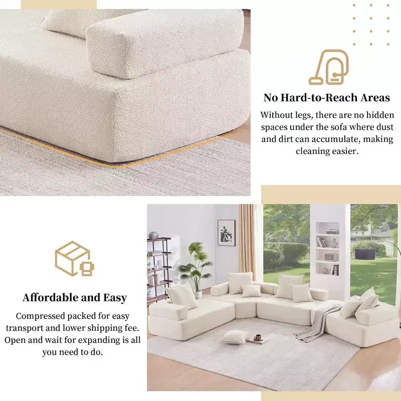 Canapé d'angle modulable en U surdimensionné - Beige