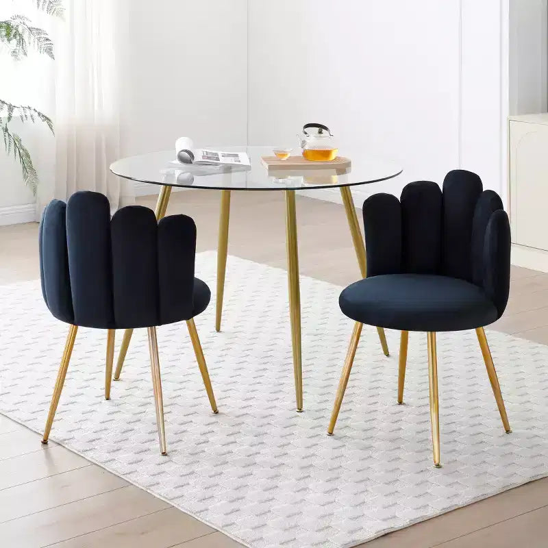 Lot de 2 chaises de salle à manger modernes en velours avec pieds en métal doré pour salle à manger, cuisine, coiffeuse, salon - Noir